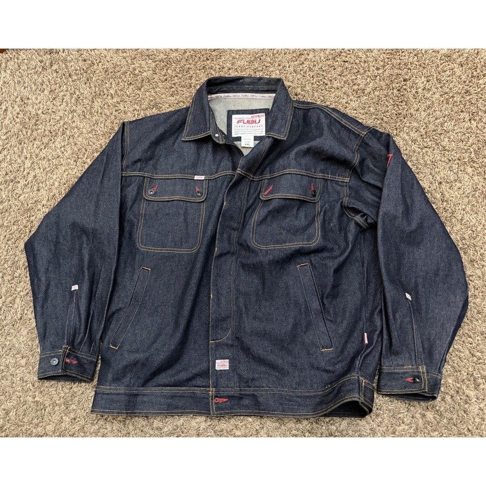 VINTAGE Fubu Jacket BlueDenim Jean Hip Hop Y2K Rap Baggy Mens Size 2XL